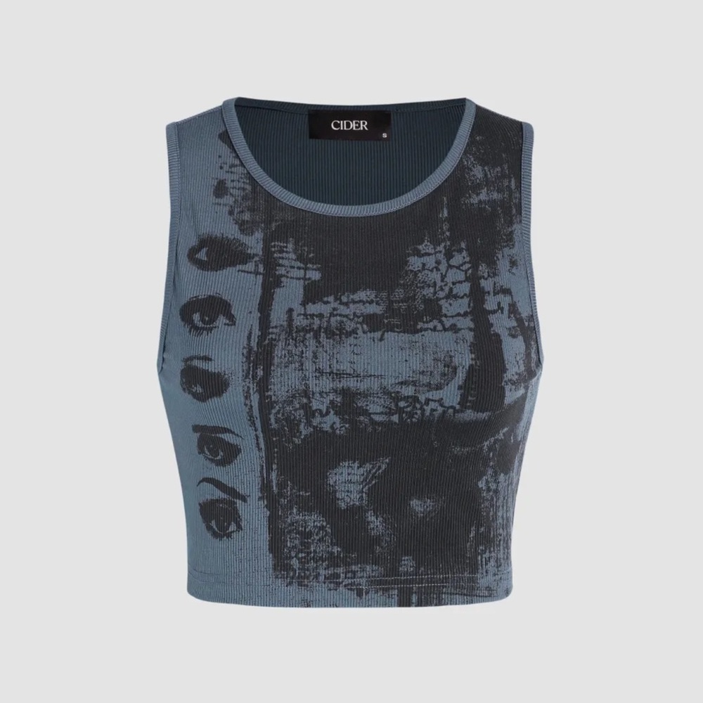 Cider blue crop top with eye print